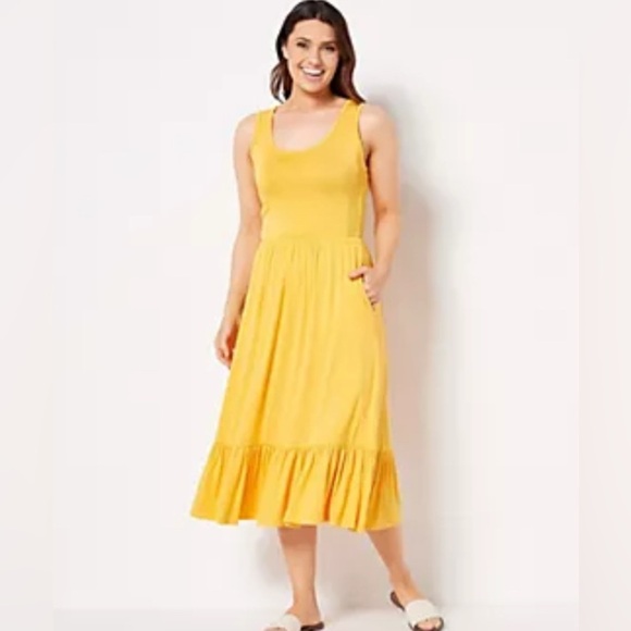 J Jason Wu Knit Midi Dress w/ Shirred Hem Detail Gold Sunflower Yellow Sz Med - Picture 13 of 14